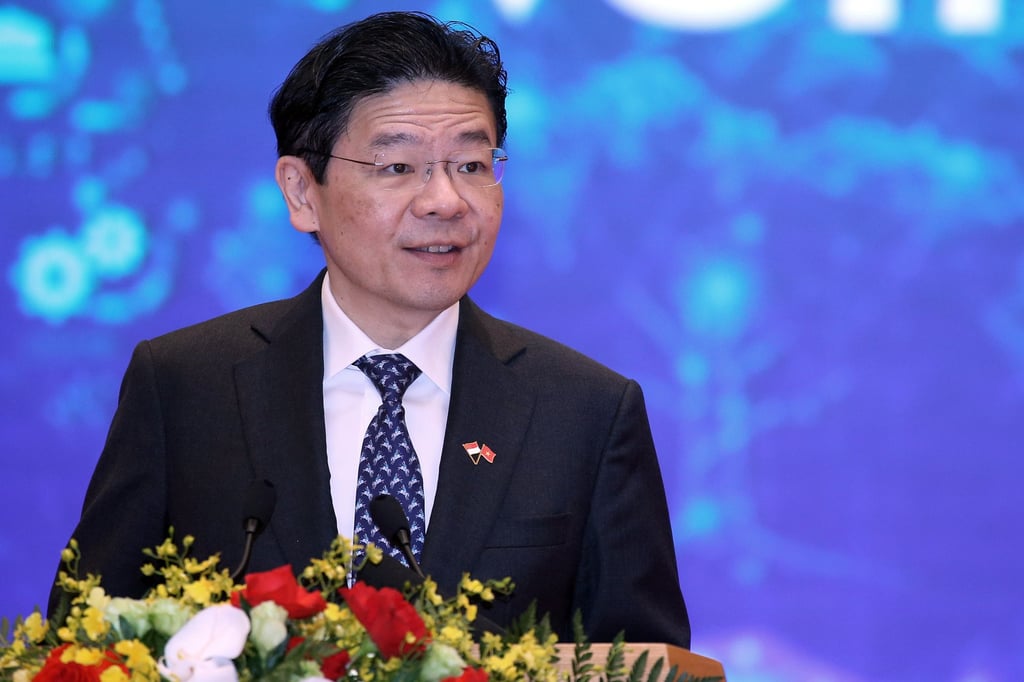 Singapore’s Prime Minister Lawrence Wong delivers a speech in Vietnam last month. Photo: EPA-EFE