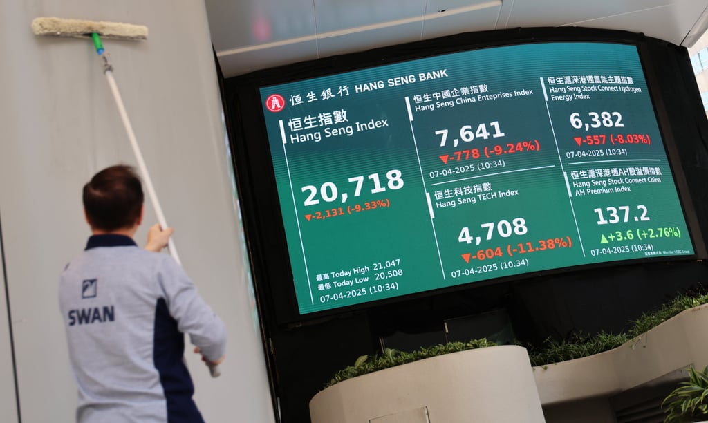 The Hang Seng Index plunged on April 7, 2025 in the market’s worst sell-off since 1997. Photo: Jelly Tse