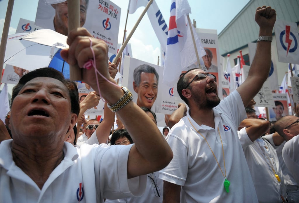 Supporters of Singapore’s People’s Action Party gather on nomination day in 2015. The next election will be the first with Prime Minister Lawrence Wong leading the PAP. Photo: AFP