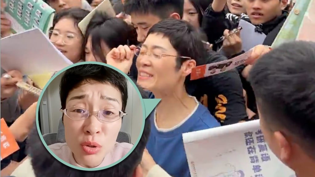 Liu Xiaoyan is regarded as a highly influential English teacher on social media, particularly known for her tough-love teaching style to prepare students for China’s competitive postgraduate entrance exam. Photo: SCMP composite/Douyin/RedNote