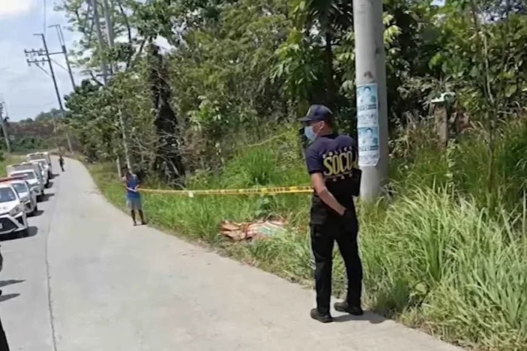 Police investigating the area where the bodies of Anson Que and his driver Armanie Pabillo were discovered. Photo: Handout