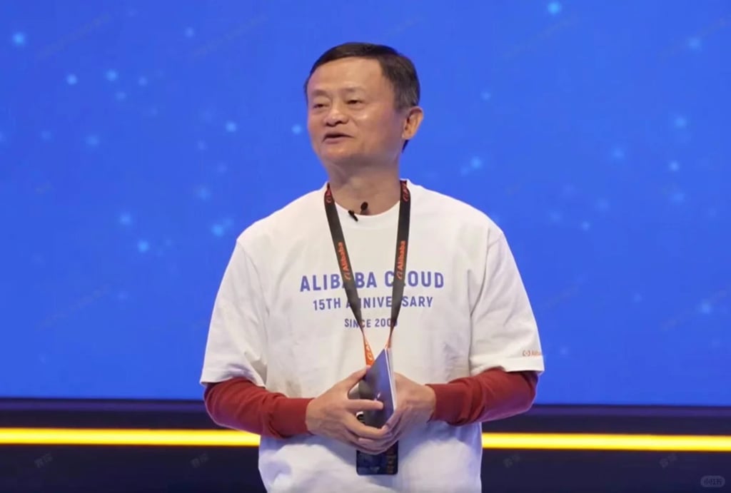 Alibaba founder Jack Ma delivered a speech to employees of the cloud unit in Hangzhou on Thursday. Photo: Handout