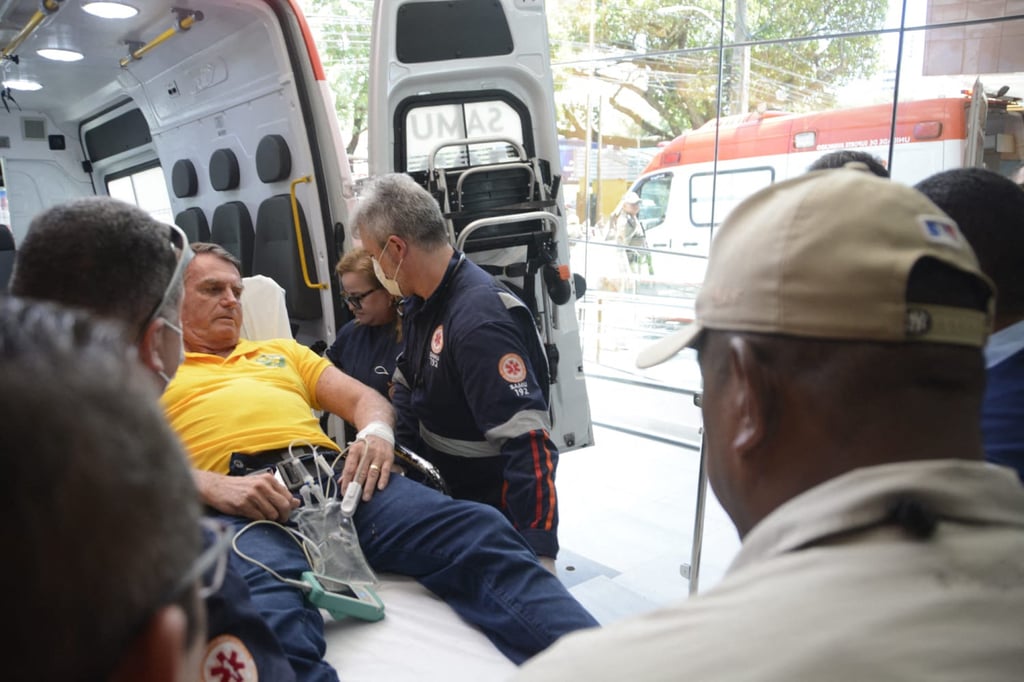 Former Brazilian president Jair Bolsonaro arrives by ambulance at the Rio Grande Hospital in Natal, Rio Grande do Norte state, Brazil on Friday. Photo: AFP