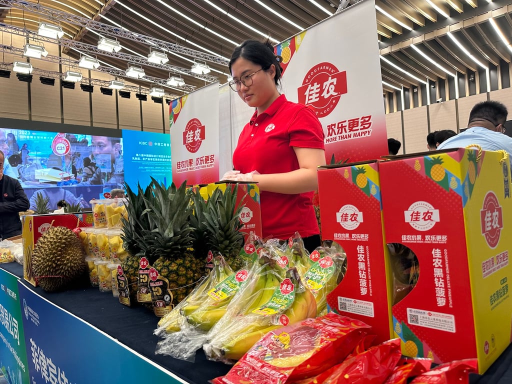 Fruits from the Philippines are displayed during a matchmaking meeting organised by the CIIE Bureau in Shanghai on April 18. Photo: Daniel Ren