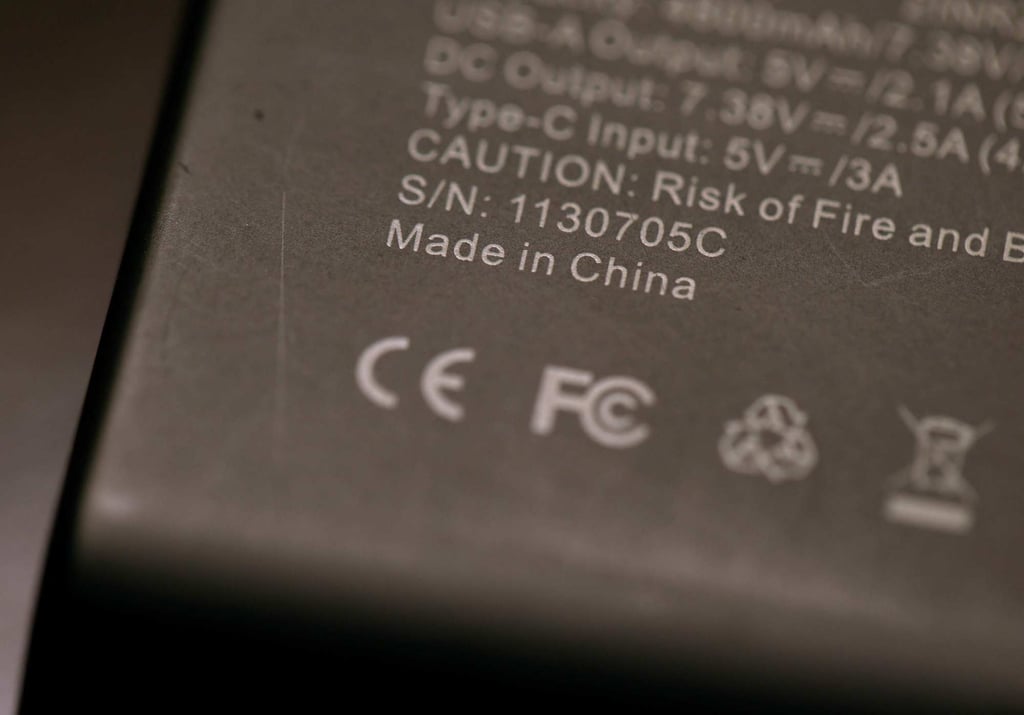 A “Made in China” label is seen on a battery pack in California, US. Photo: Getty Images/AFP