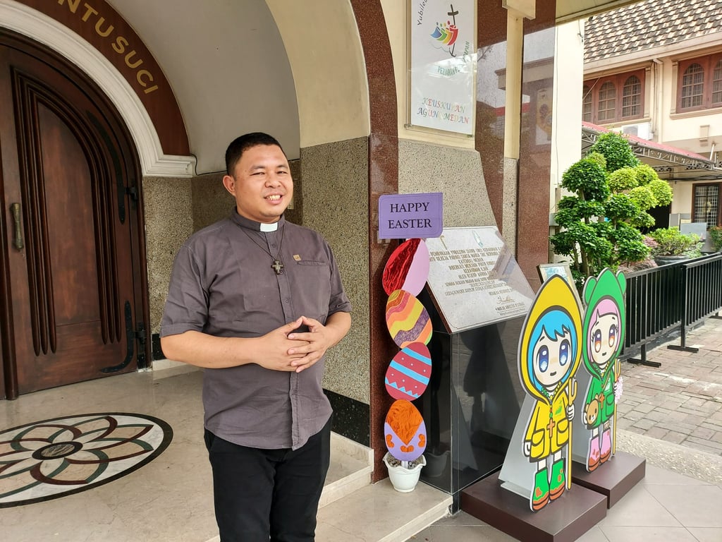 Father James Damanik, a priest at the Immaculate Conception of Mary Cathedral in the city of Medan in Indonesia, says he is saddened by the death of Pope Francis. Photo: Aisyah Llewellyn