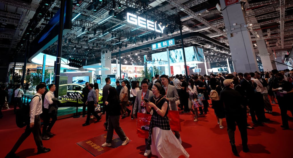 Geely Automobile’s booth during the 2025 Auto Shanghai show on 23 April 2025. Photo: EPA-EFE