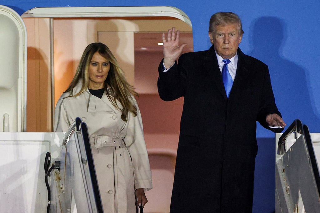 US President Donald Trump and first lady Melania Trump disembark from Air Force One at Fiumicino Airport, near Rome, on Friday to attend the funeral of Pope Francis. Photo: Reuters