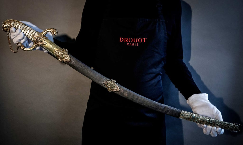 The last sword that belonged to French Emperor Napoleon is seen at Hotel Drouot in Paris on Friday. Photo: AFP