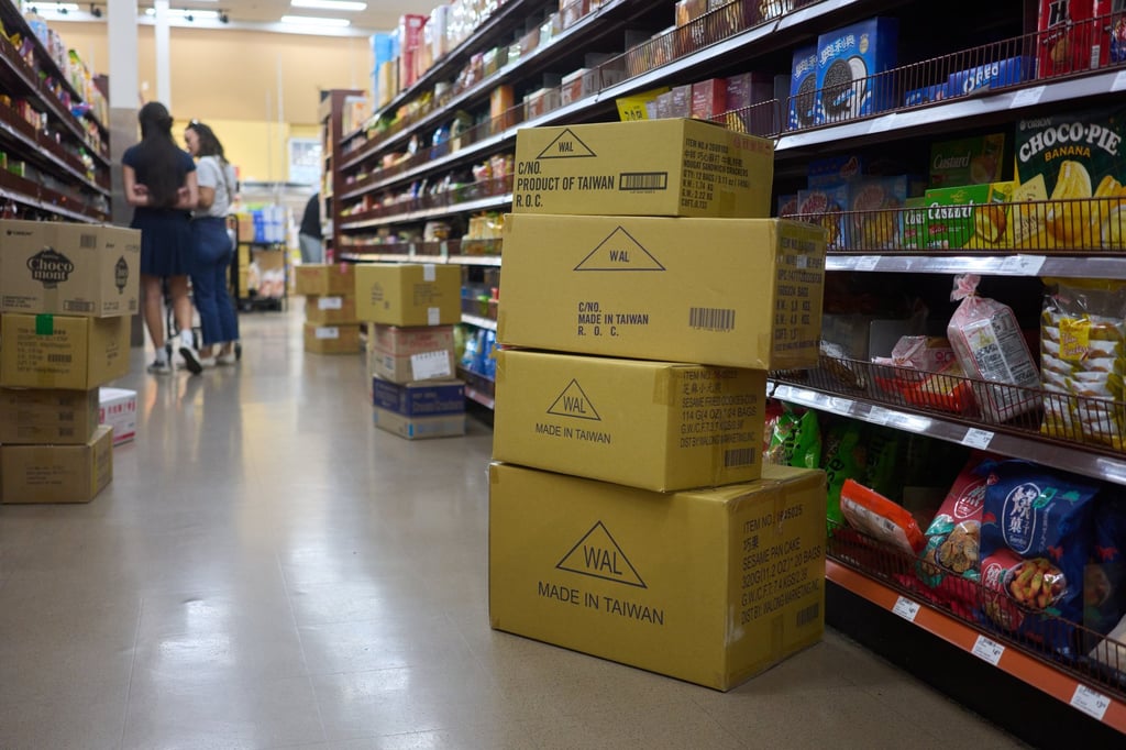 Boxes of products imported from Taiwan wait to be stocked on shelves at a market in Los Angeles, California, USA. Photo: EPA-EFE