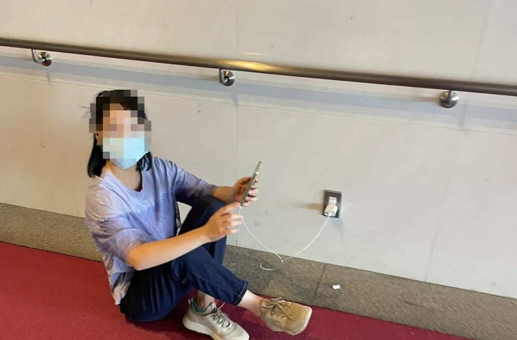 A woman uses a public charging point, behaviour which the Japanese influencer describes as “criminal act”. Photo: QQ.com
