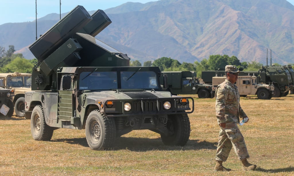 A US marine walks beside an Avenger air defence system during an integrated air and missile defence demonstration at a training camp in San Antonio, northern Philippines, on Sunday. Photo: Jeoffrey Maitem