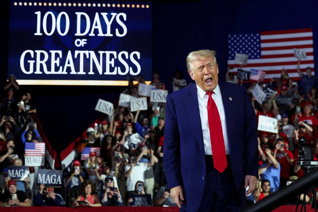 US President Donald Trump marking his 100th day in office this week. Photo: Reuters