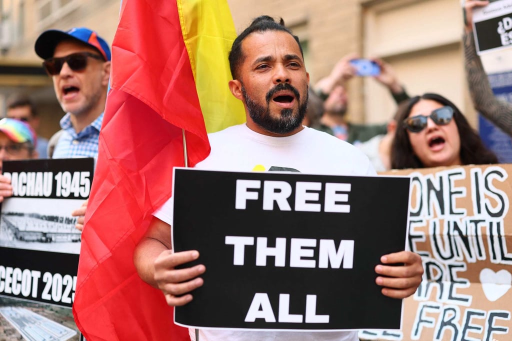 Demonstrators gather in New York in April to protest against the deportation of immigrants to El Salvador. Photo: AFP