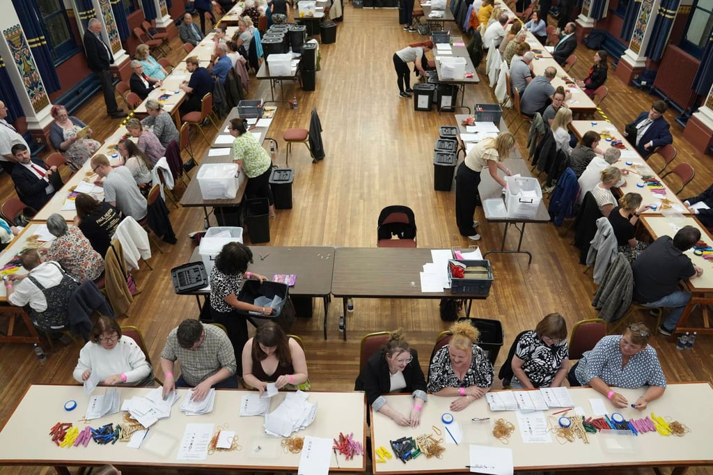 Votes being counted for the Greater Lincolnshire mayoralty. Photo: PA via AP
