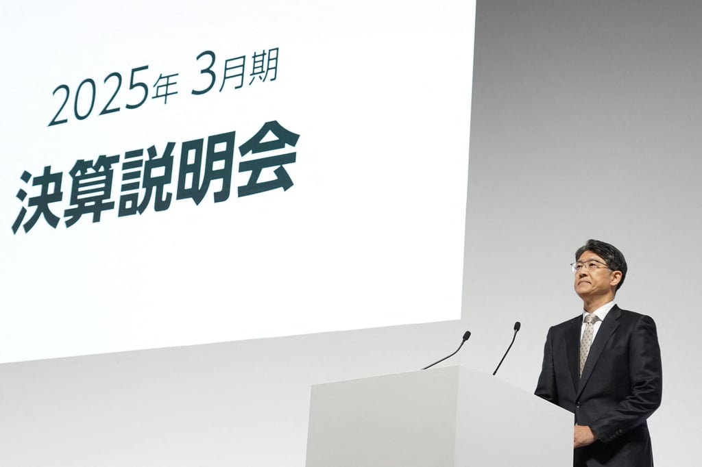 Toyota Motor’s President and CEO Koji Sato during a press briefing for the company’s financial results in Tokyo on May 8, 2025. Photo: AFP