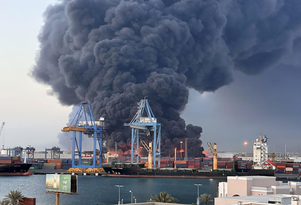 Smoke rises after a drone attack in Port Sudan this week. Photo: Sudanese Ministry of Culture and Information via Xinhua