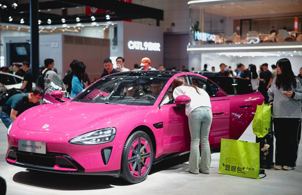 A Xiaomi SU7 on display at the Shanghai Auto show last month. Photo: EPA-EFE