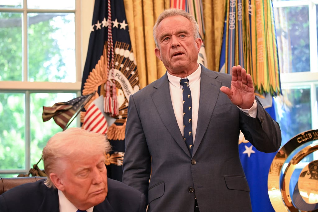 US Secretary of Health and Human Services Robert F. Kennedy Jnr speaks alongside US President Donald Trump in the Oval Office on Monday. Photo: TNS
