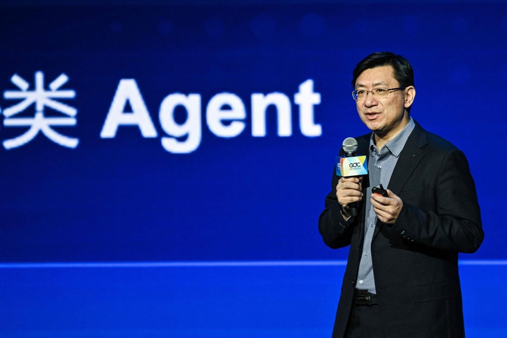 Jiang Daxin, StepFun’s founder and CEO, speaks at a conference in Shanghai in February. Photo: AFP