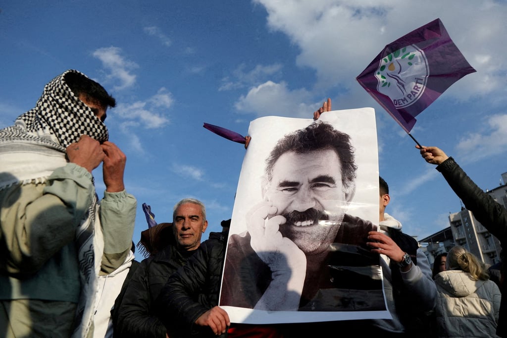 A demonstrator holds a picture of jailed Kurdish militant leader Abdullah Ocalan during a rally in Diyarbakir, Turkey, in February. File photo: Reuters