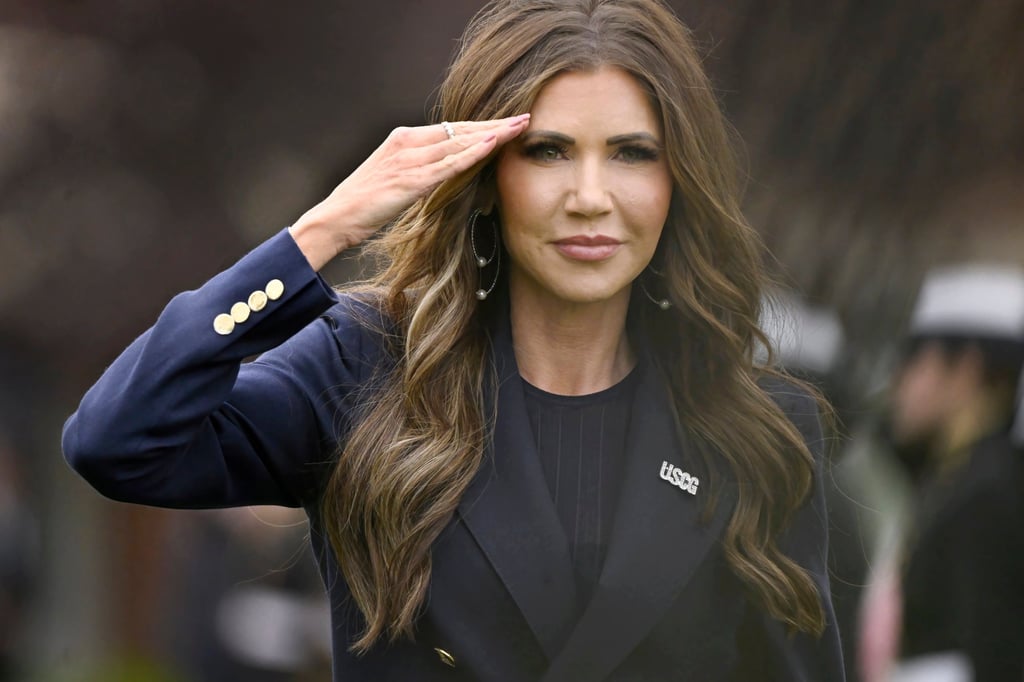 US Homeland Security Secretary Kristi Noem salutes as she arrives at the commencement for the United States Coast Guard Academy in New London, Connecticut, on Wednesday. Photo: AP