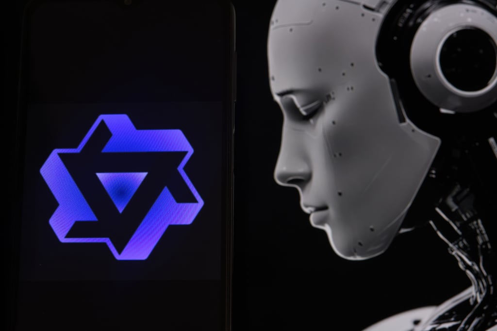 The Qwen logo is displayed next to a humanoid figure. Photo: Shutterstock Images