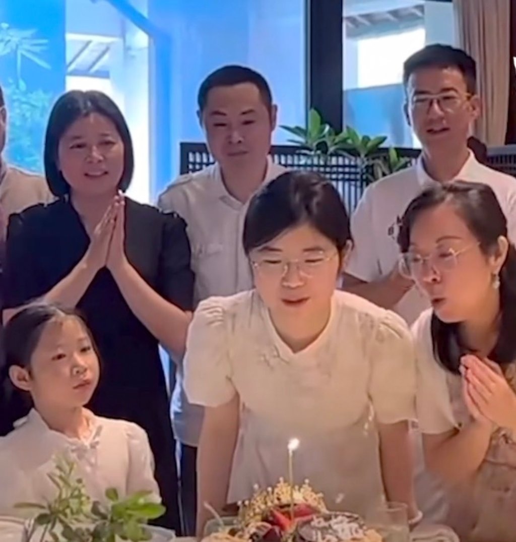Now grown up, Niuniu, front and centre, celebrates her 16th birthday in style. Photo: The Paper