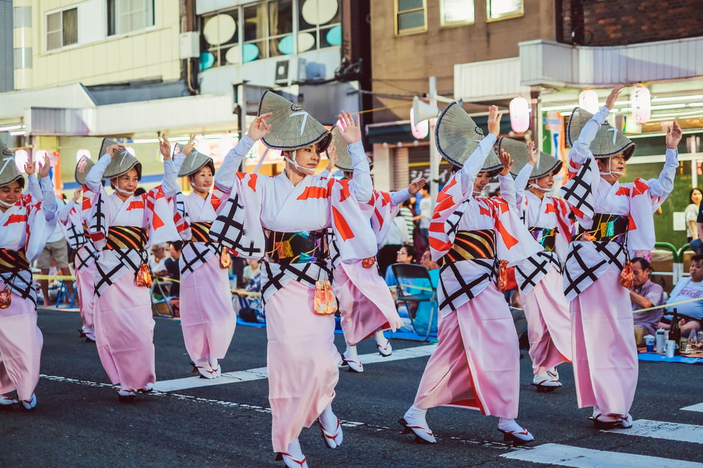 Performers dance during the Otsuka Awa Odori summer festival in Tokyo on August 5, 2018. Photo: Shutterstock