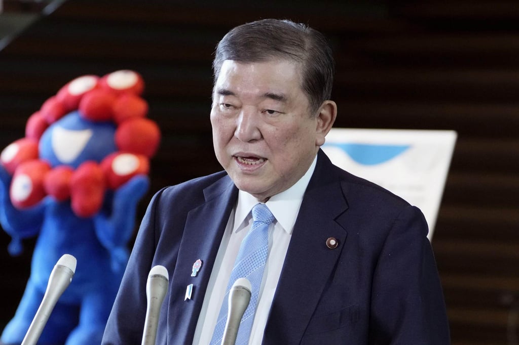 Japanese Prime Minister Shigeru Ishiba speaks to reporters in Tokyo on Wednesday following the victory of Lee Jae-myung in the South Korean presidential election. Photo: Kyodo