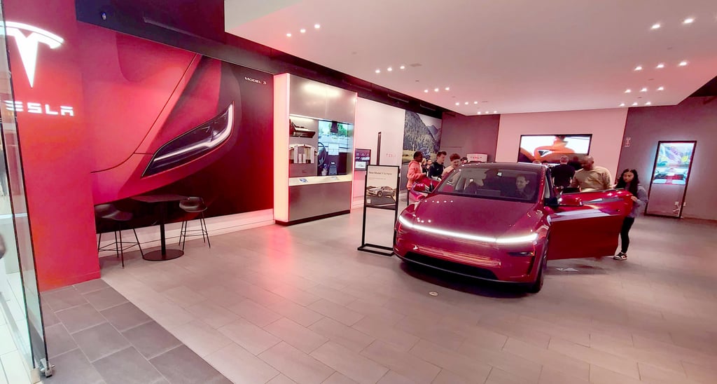 A Tesla showroom showcases a Model Y vehicle. Tesla CEO Elon Musk has previously cited India’s high tariffs as a key obstacle to entering the market. Photo: TNS