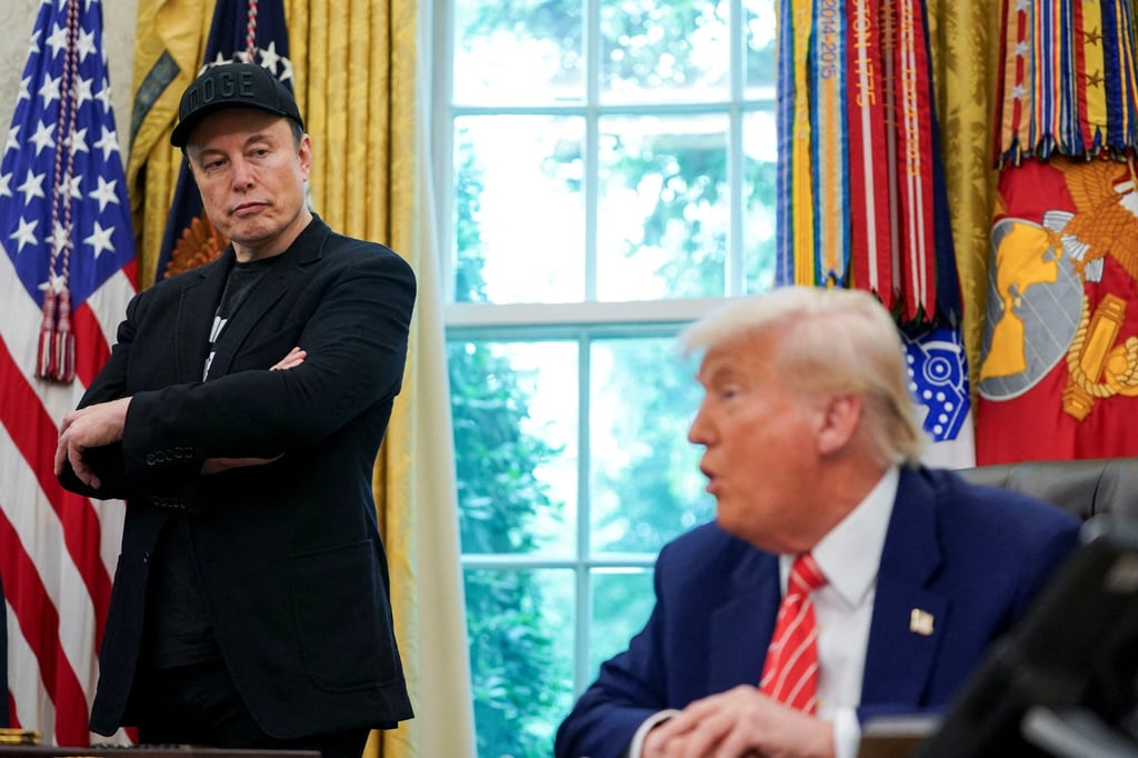 Before their public feud this week, US President Donald Trump and Elon Musk attended a press conference in the Oval Office of the White House on May 30. Photo: Reuters