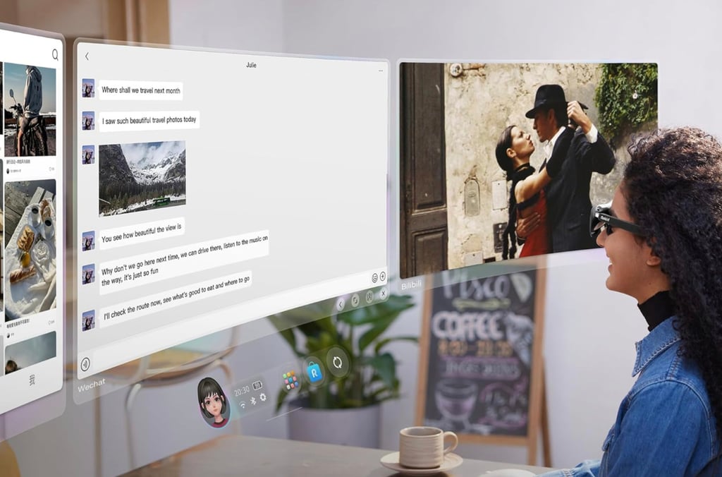 Rokid AR Spatial glasses can display three desktop environments at a time. Photo: Rokid