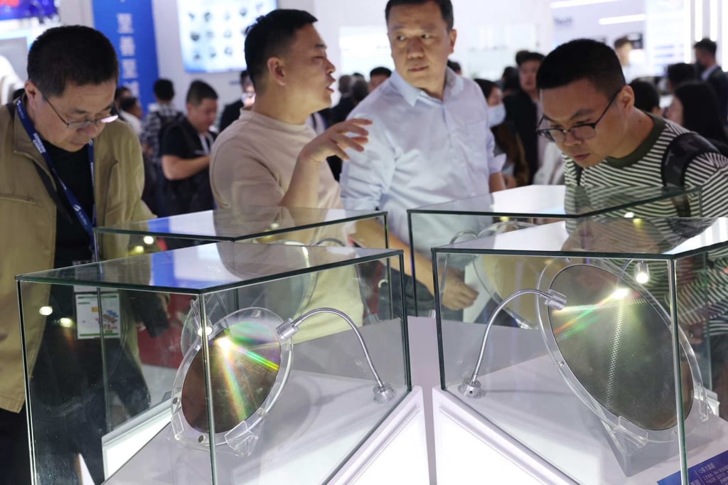 Semiconductor products at an exhibition in Shanghai. Photo: AFP