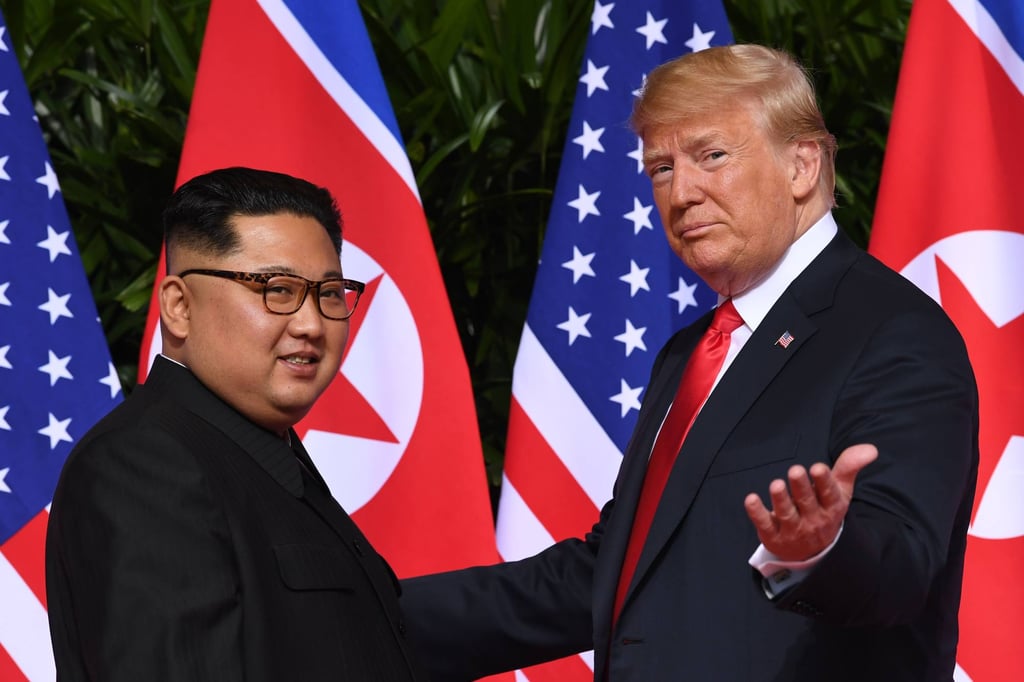 Trump and Kim at the start of the historic first US-North Korea summit in Singapore in June 2018. Trump has said he remains receptive to talks with Kim. Photo: AFP