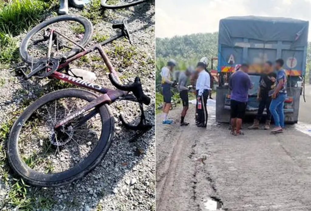A Singaporean cyclist died when he hit a pothole, fell off his bike and was hit by a truck on a Malaysian road on Saturday. Photo: The Star