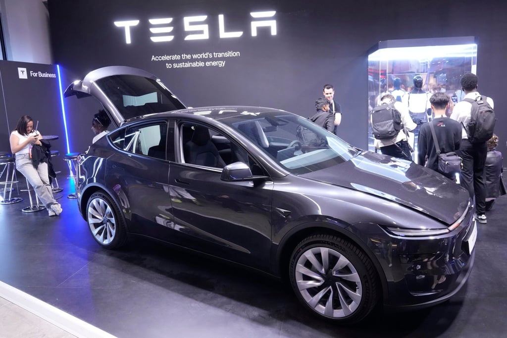 A Tesla Model Y is seen at the Vivatech fair in Paris on June 11, 2025. Photo: AP