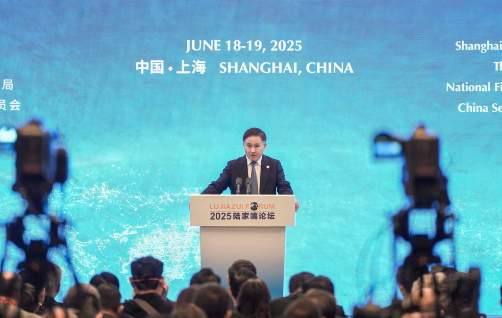 People’s Bank of China Governor Pan Gongsheng speaks at the opening ceremony of the Lujiazui Forum in Shanghai on Wednesday. Photo: AFP