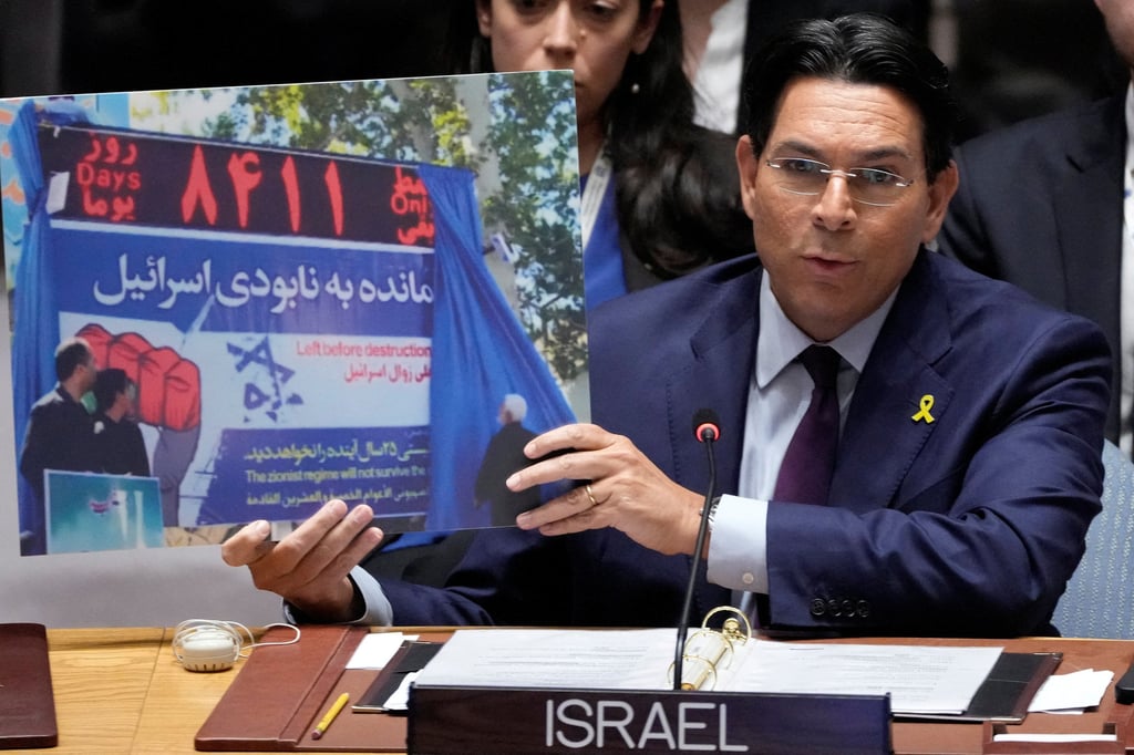 Israeli Ambassador Danny Danon addresses a meeting of the UN Security Council on Friday, following Israel’s attack on Iran. Photo: Reuters