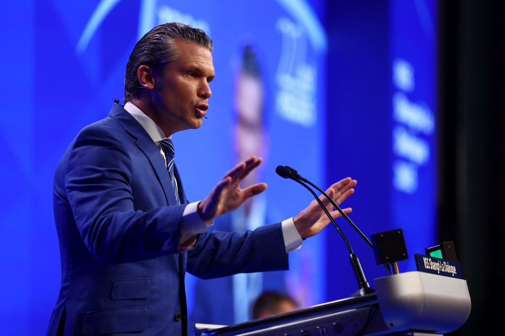 US Defence Secretary Pete Hegseth speaks at the Shangri-La Dialogue security summit in Singapore on May 31. Photo: Reuters