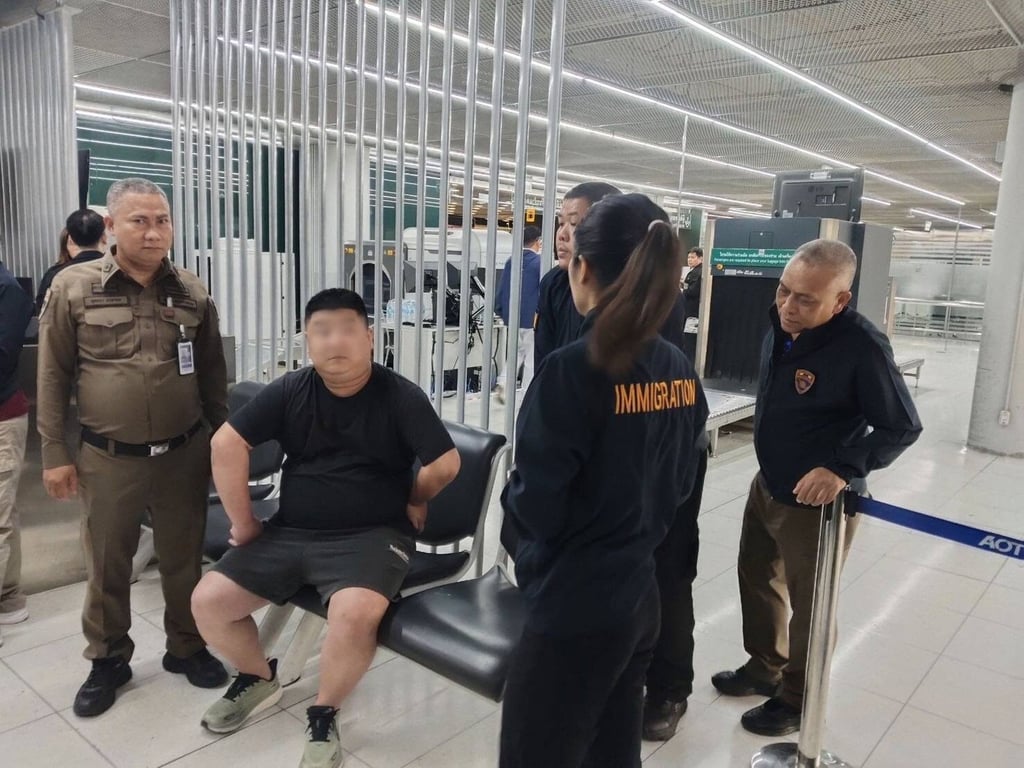 The suspect was apprehended when his flight landed in Bangkok. Photo: Suvarnabhumi Immigration