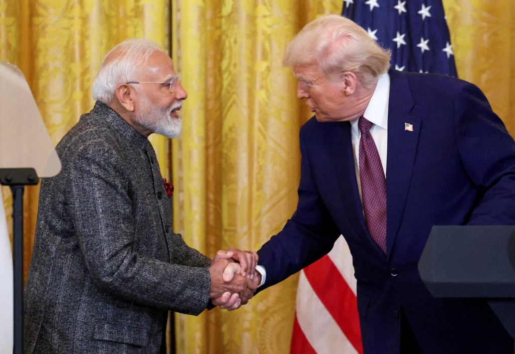 US President Donald Trump and Indian Prime Minister Narendra Modi during a meeting at the White House in Washington on February 13. Modi has been silent on Pakistan’s nomination of Trump for the Nobel Peace Prize. Photo: Reuters