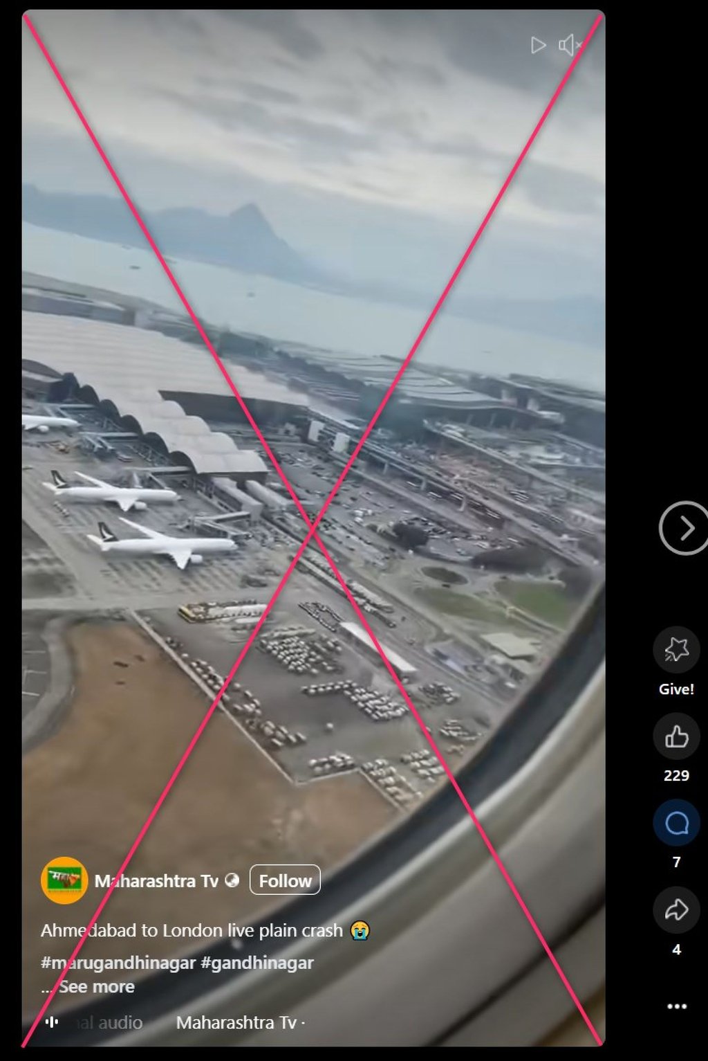 Screenshot of the false post with lines crossed through by the Post. Photo: Facebook/SCMP Composite
