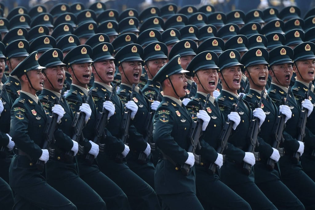 Chinese troops march during a military parade in Tiananmen Square in Beijing in 2019 to mark the 70th anniversary of the founding of the People’s Republic of China. Taiwan will not be the focus of this year’s parade, but the display is intended to send messages. Photo: AFP