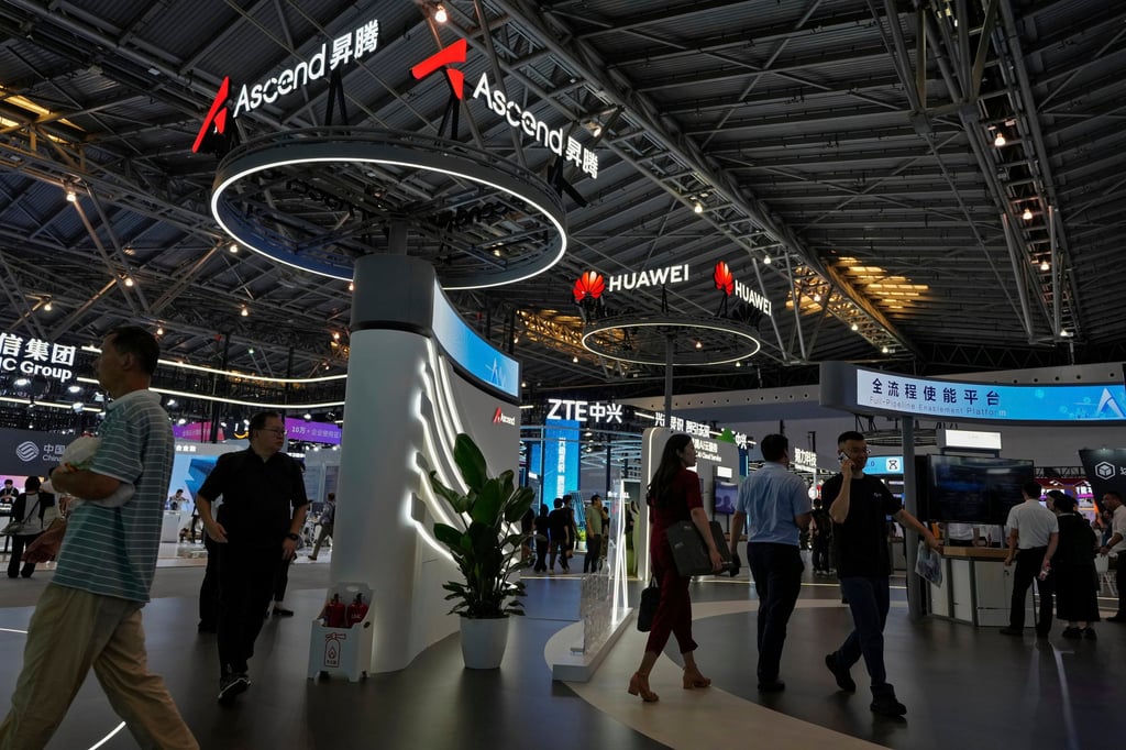 The Huawei Ascend AI booth at The World Artificial Intelligence Conference in Shanghai, July 4, 2024. Photo: AP