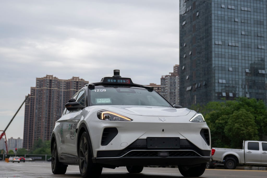 An autonomous-driving car performs a road test in Wuhan, central China’s Hubei Province. Photo: Xinhua