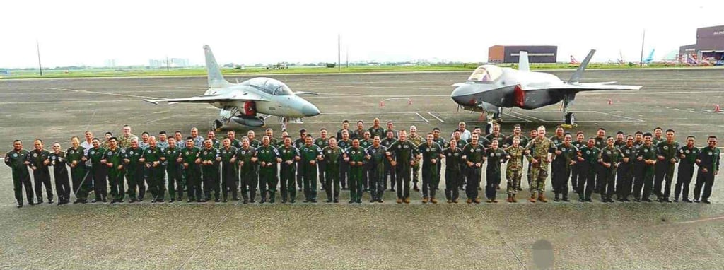 American and Filipino Air Force officers pose with F-35 and FA-50 aircraft during the launch of Cope Thunder on Monday at Clark Air Base. Photo: Philippine Air Force