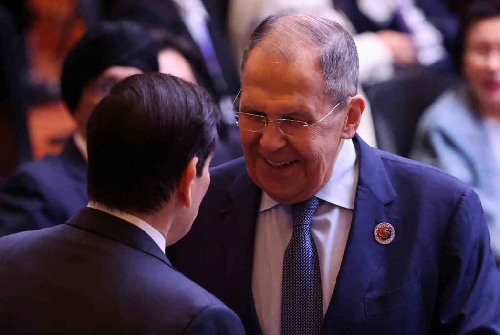 Russia’s Foreign Minister Sergey Lavrov meets US Secretary of State Marco Rubio at the East Asia Summit in Kuala Lumpur on Friday. Photo: Reuters
