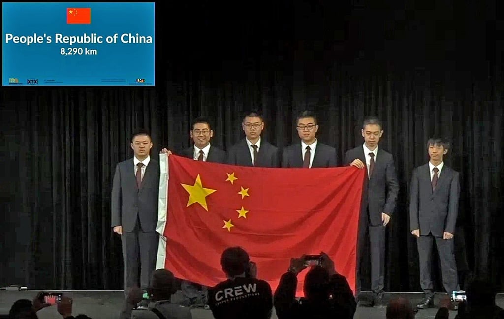 China’s 2025 IMO championship team with Xu Qiming (second from right) at Australia’s Sunshine Coast. Photo: Handout
