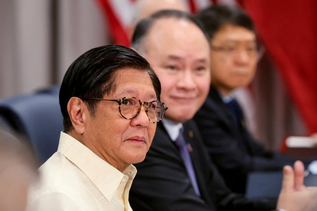 Marcos, with Philippine Secretary of National Defence Gilbert Teodoro, during the meeting at the Pentagon on Monday. Photo: Reuters